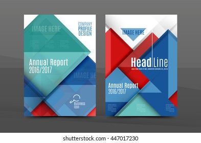 Colorful geometric A4 business print template. Brochure or annual report cover, vector business flyer layout, geometric abstract poster, identity illustration