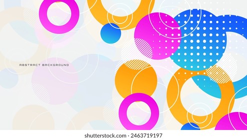 Colorful geometric abstract background overlap layer on bright space with circles shape decoration. Modern graphic design element memphis style concept for web banner, flyer, card, cover, or brochure