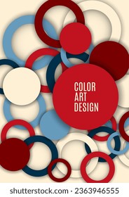 Colorful geometric abstract background. Overlapping colorful circles and rings. Modern elegance, bright fashion background. Brochure and banner template. Vector illustration