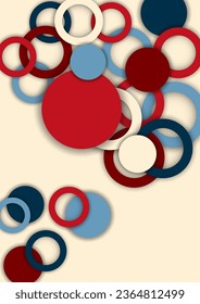 Colorful geometric abstract background. Overlapping colorful circles and rings. Modern elegance, bright fashion background. Brochure and banner template. Vector illustration