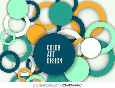 Colorful geometric abstract background. Overlapping colorful circles and rings. Modern elegance, bright fashion background. Brochure and banner template. Vector illustration
