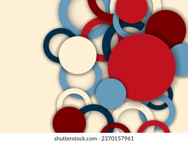Colorful geometric abstract background. Overlapping colorful circles and rings. Modern elegance, bright fashion background. Brochure and banner template. Vector illustration