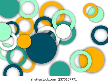 Colorful geometric abstract background. Overlapping colorful circles and rings. Modern elegance, bright fashion background. Brochure and banner template. Vector illustration