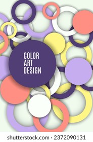 Colorful geometric abstract background. Overlapping colorful circles and rings. Modern elegance, bright fashion background. Brochure and banner template. Vector illustration