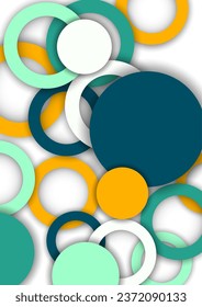 Colorful geometric abstract background. Overlapping colorful circles and rings. Modern elegance, bright fashion background. Brochure and banner template. Vector illustration