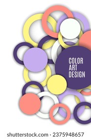 Colorful geometric abstract background. Overlapping colorful circles and rings. Modern elegance, bright fashion background. Brochure and banner template. Vector illustration