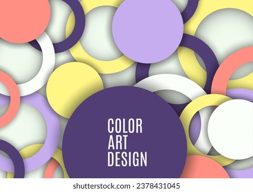 Colorful geometric abstract background. Overlapping colorful circles and rings. Modern elegance, bright fashion background. Brochure and banner template. Vector illustration