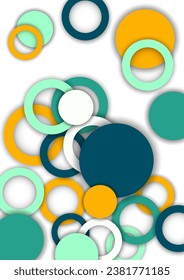 Farbiger, geometrischer abstrakter Hintergrund. Überlappen bunter Kreise und Ringe. Moderne Eleganz, heller Hintergrund. Broschüre und Bannervorlage. Vektorgrafik