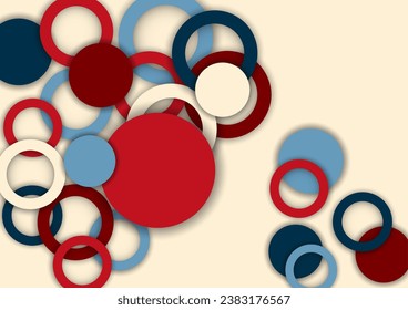 Colorful geometric abstract background. Overlapping colorful circles and rings. Modern elegance, bright fashion background. Brochure and banner template. Vector illustration
