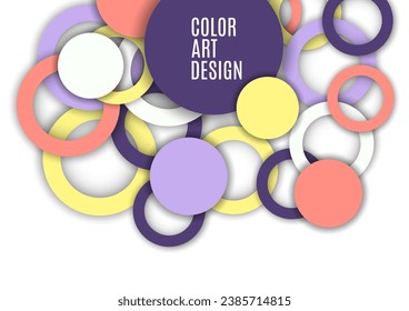 Fondo abstracto geométrico colorido. Sobreponiéndose a círculos y anillos coloridos. Elegancia moderna, fondo de moda brillante. Folleto y plantilla de banner. Ilustración del vector