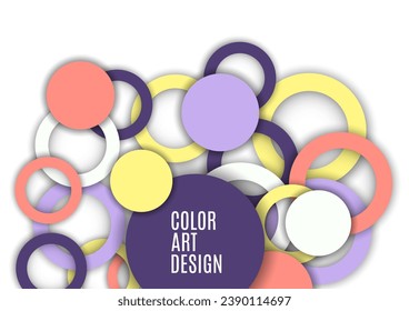 Fondo abstracto geométrico colorido. Sobreponiéndose a círculos y anillos coloridos. Elegancia moderna, fondo de moda brillante. Folleto y plantilla de banner. Ilustración del vector