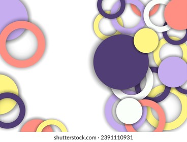 Colorful geometric abstract background. Overlapping colorful circles and rings. Modern elegance, bright fashion background. Brochure and banner template. Vector illustration