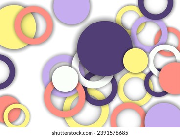 Colorful geometric abstract background. Overlapping colorful circles and rings. Modern elegance, bright fashion background. Brochure and banner template. Vector illustration