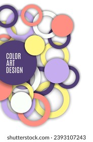 Colorful geometric abstract background. Overlapping colorful circles and rings. Modern elegance, bright fashion background. Brochure and banner template. Vector illustration