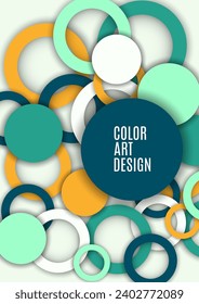 Colorful geometric abstract background. Overlapping colorful circles and rings. Modern elegance, bright fashion background. Brochure and banner template. Vector illustration