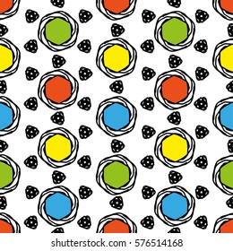 Colorful geometric abstract circles seamless pattern on white background. Abstract geometric circles for design. It can be used as wallpaper, web page background, wrapping paper.