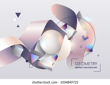 Colorful geometric abstract composition.Composition colored  3D geometric shapes and ribbons. Elements for your design web,banner, brochure and another. Poster template. Vector illustration. 