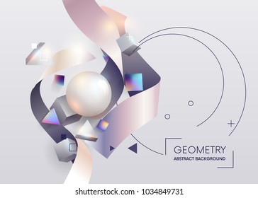 Colorful geometric abstract composition.Composition colored  3D geometric shapes and ribbons. Elements for your design web,banner, brochure and another. Poster template. Vector illustration. 