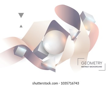 Colorful geometric abstract composition.Composition colored  3D geometric shapes and ribbons. Elements for your design web,banner, brochure and another. Poster template. Vector illustration. 
