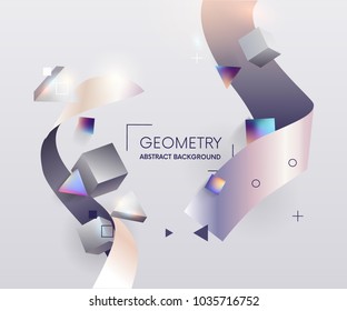 Colorful geometric abstract composition.Composition colored 3D geometric shapes and ribbons. Elements for your design web,banner, brochure and another. Poster template. Vector illustration.