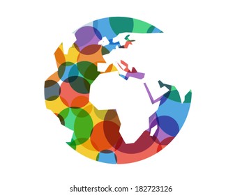 Colorful geometric abstract earth globe sphere vector graphic template concept illustration isolated on light white background
