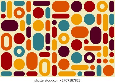Colorful geometric abstract pattern with circles and ovals, seamless vector