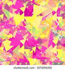 Colorful geometric abstract pattern with variety of triangles. Multicolor vector seamless background.
