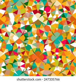 Colorful geometric abstract pattern with variety of shapes and colors in 1970s fashion style. Multicolor vector seamless background.