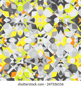 Colorful geometric abstract pattern with variety of shapes and colors in 1970s fashion style. Multicolor vector seamless background.