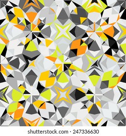 Colorful geometric abstract pattern with variety of shapes and colors in 1970s fashion style. Multicolor vector seamless background.