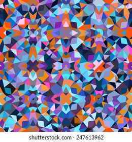 Colorful geometric abstract pattern with variety of shapes and colors in 1970s fashion style. Multicolor vector seamless background.