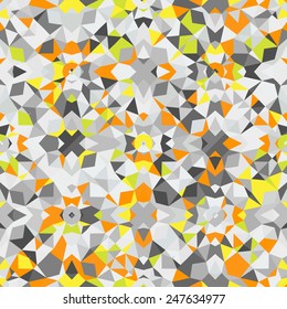 Colorful geometric abstract pattern with variety of shapes and colors in 1970s fashion style. Multicolor vector seamless background.
