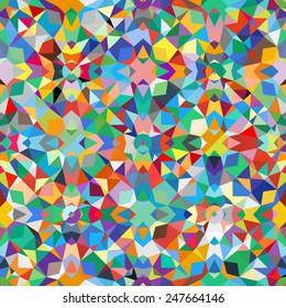 Patrón abstracto geométrico colorido con variedad de formas y colores en estilo de moda de los años 70. Vector multicolor sin problemas.