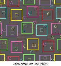 Colorful geometric abstract seamless background. Abstract geometric elements square, circle, grid for design. Can be used for wallpaper, web page background, wrapping paper.