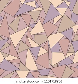 Colorful geometric abstract seamless pattern with violet, rose and brown triangles. Vector illustration.