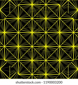 Colorful geometric abstract seamless pattern with stripes trendy isolated on black background. Vector illustration for fashion wrapping and textile print.