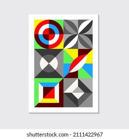 Colorful geometric abstract shapes pattern in bauhaus style. Wall art frame. Design for print, flyer, cover, brochure. Wallpaper illustration