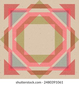 Colorful geometric abstract shapes transparency illustrations with risograph effect. Vivid retro square card template with blank space for social media, flyers, decor and promotional products.