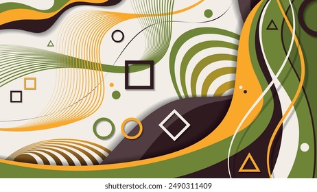 Colorful geometric abstract wallpaper with 3D effect. Fractal composition of chaotically overlapping shapes, stripes, geometric elements and mixing of colors. Template for your projects. Vector.