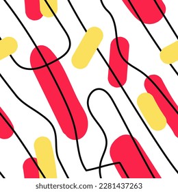 Colorful Geometric Abstraction pattern. Modern, geometric seamless pattern with abstract shapes and bright colors that will give your design a pop of color and style.