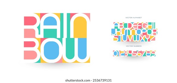 Colorful geometric alphabet, playful blocky letters with negative space cutout, vibrant modular font for bright creative logo, artistic origami headline. Kid creative typeface. Vector typeset.