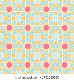 Colorful geometric arabic seamless pattern, vector islamic style tile background