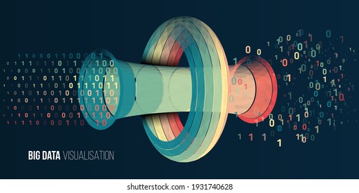 Colorful geometric array visualization. Futuristic isometric finance tradings. Big data analysis. Abstract information stream funnel. 