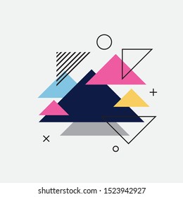 Colorful geometric background. Abstract geometric triangles background. Trendy geometric elements memphis cards. Template for poster, backdrop, book cover, and brochure. Vector illustration 