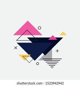 Colorful geometric background. Abstract geometric triangles background. Trendy geometric elements memphis cards. Template for poster, backdrop, book cover, and brochure. Vector illustration 