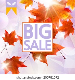 Colorful geometric background card with maple leaves, autumn sale. EPS10