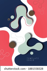 Farbiges geometrisches Hintergrunddesign. Zusammensetzung der fließenden Formen mit trendigen Farben. Design für Poster, Seite, Flyer, Cover. Vektorgrafik