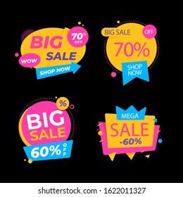 Colorful geometric background design set for sale promotions. Fluid shapes composition with trendy gradients. Eps10 vector.