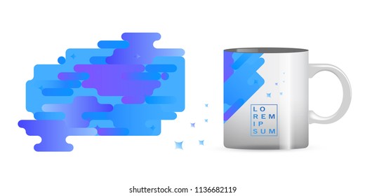 Colorful geometric background and an example of corporate style placement on a Cup. Dynamic shapes composition. Eps10 vector.