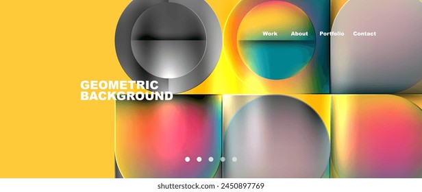 A colorful geometric background featuring circles and squares in electric blue tints and shades on a vibrant yellow backdrop
